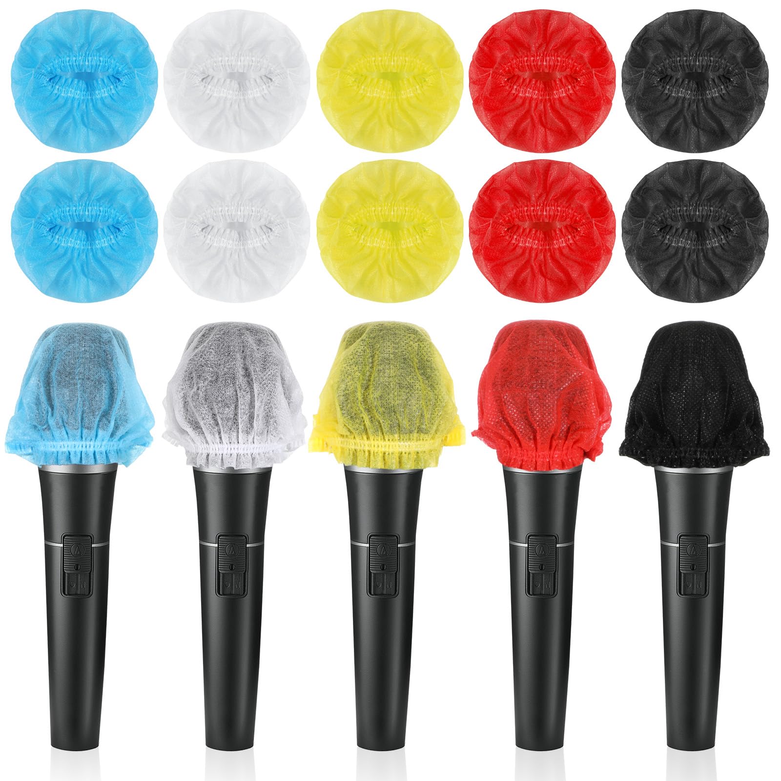 100PCS Microphone Covers Disposable, Non-Woven,Clean and No-Odor Mic Covers for Microphones Disposable Microphone Hygiene Cover for KTV Recording Studio and Stage Performances (5 Colors)