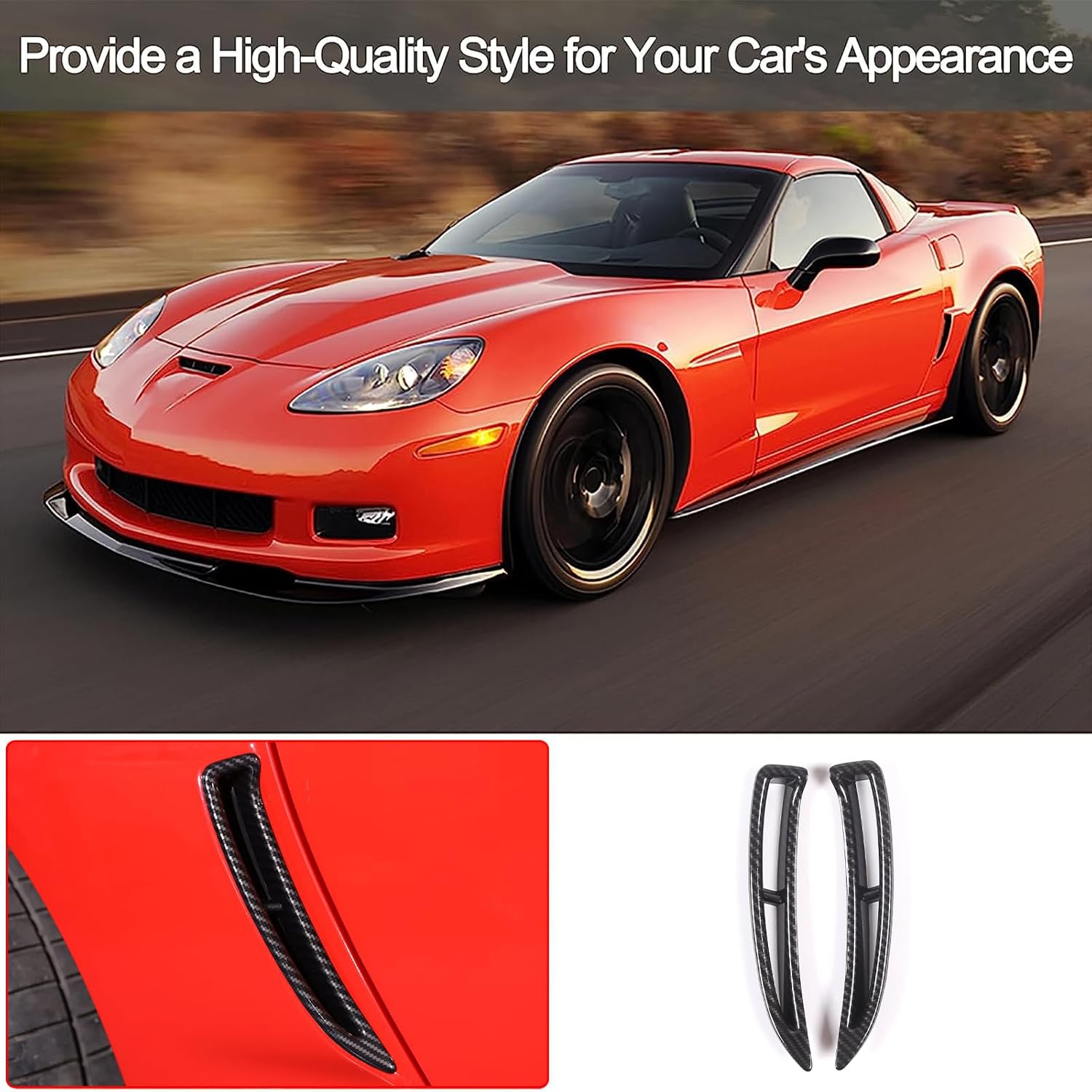 PIUGILH Car Fender Side Vents Cover Fit for Corvette C6 2005-2013 Exterior Accessories, ABS Fender Air Flow Intake Decorative Sticker Trim, Carbon Fiber Pattern, 2Pcs
