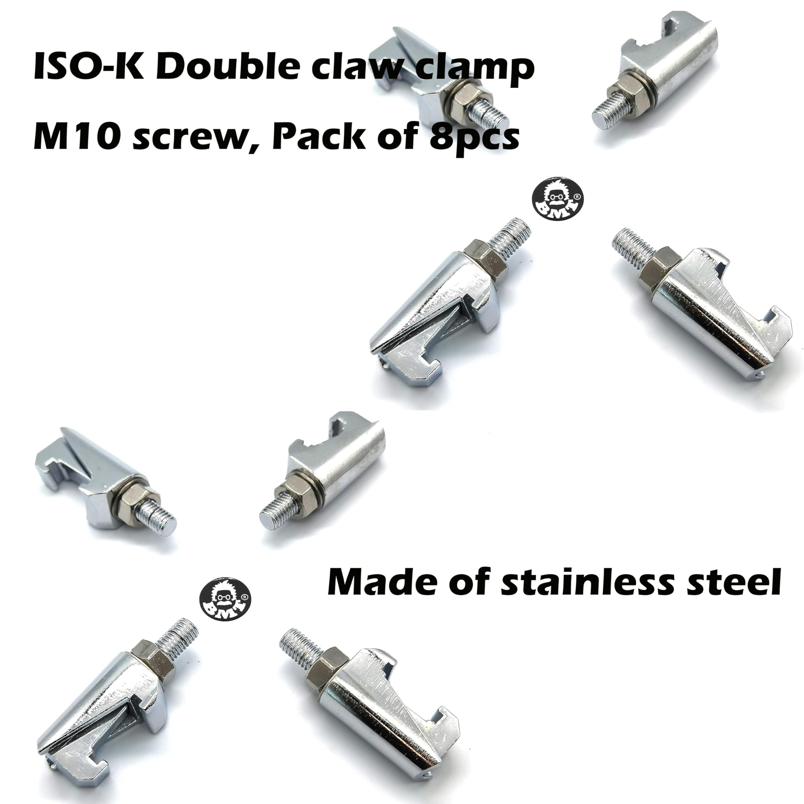 Lot de 8 colliers de serrage à double griffe pour bride ISO-LF ISO-K 63 80 100 125 160 200 250, boulon M10, en acier inoxydable (M10)