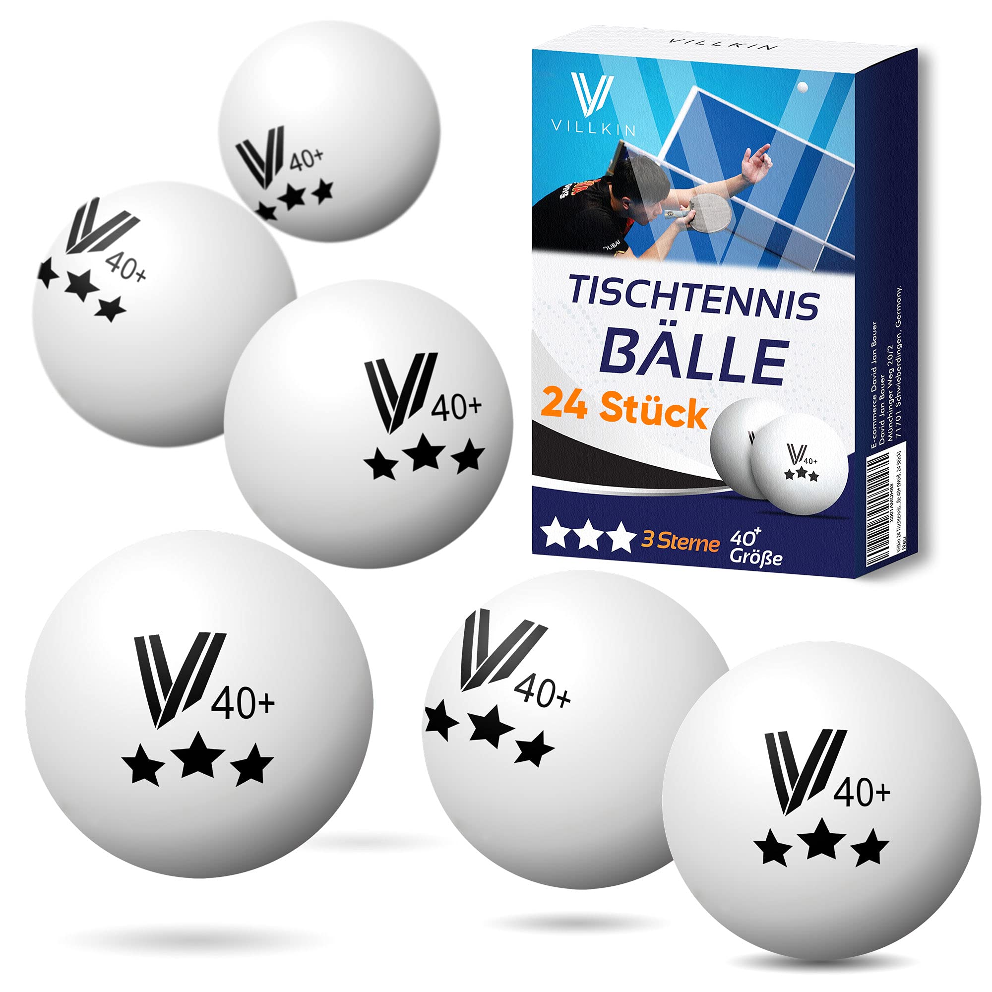 Villkin Pelotas de ping pong de mesa, 24 unidades, duraderas, 40 mm, para tiempo libre y competición