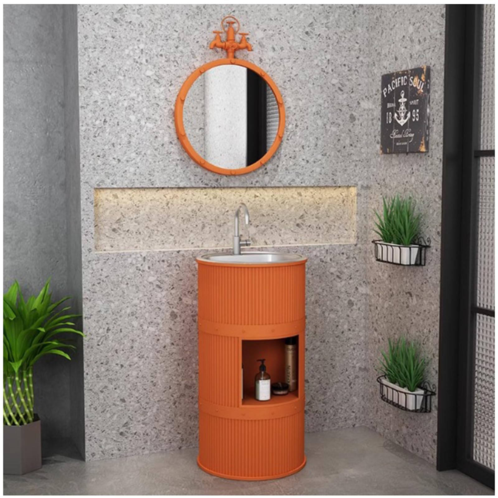 WDSOPK Pedestal Bathroom Sink - Pedestal Sink Modern Bathroom Basin Sink, Freestanding Modern Sinks for Bathroom/Garden, Bathroom Cabinet,A,with Mirror (E with mirror)