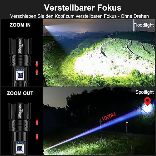 Shadowhawk LED Torch 500,000 Lumens, Extremely Bright USB Rechargeable Tactical Flashlight with Holster XHP70.2, IP67 Waterproof 5 Light Modes for Camping Hiking Emergencies - 4