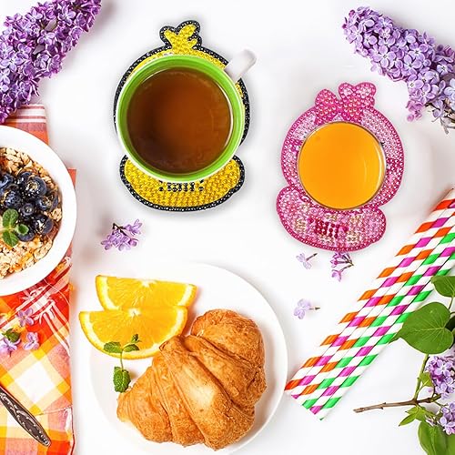 Miniatura 7 de seewavom 8 posavasos de pintura de diamante, bonitos posavasos con forma de pato en forma de pato con soporte