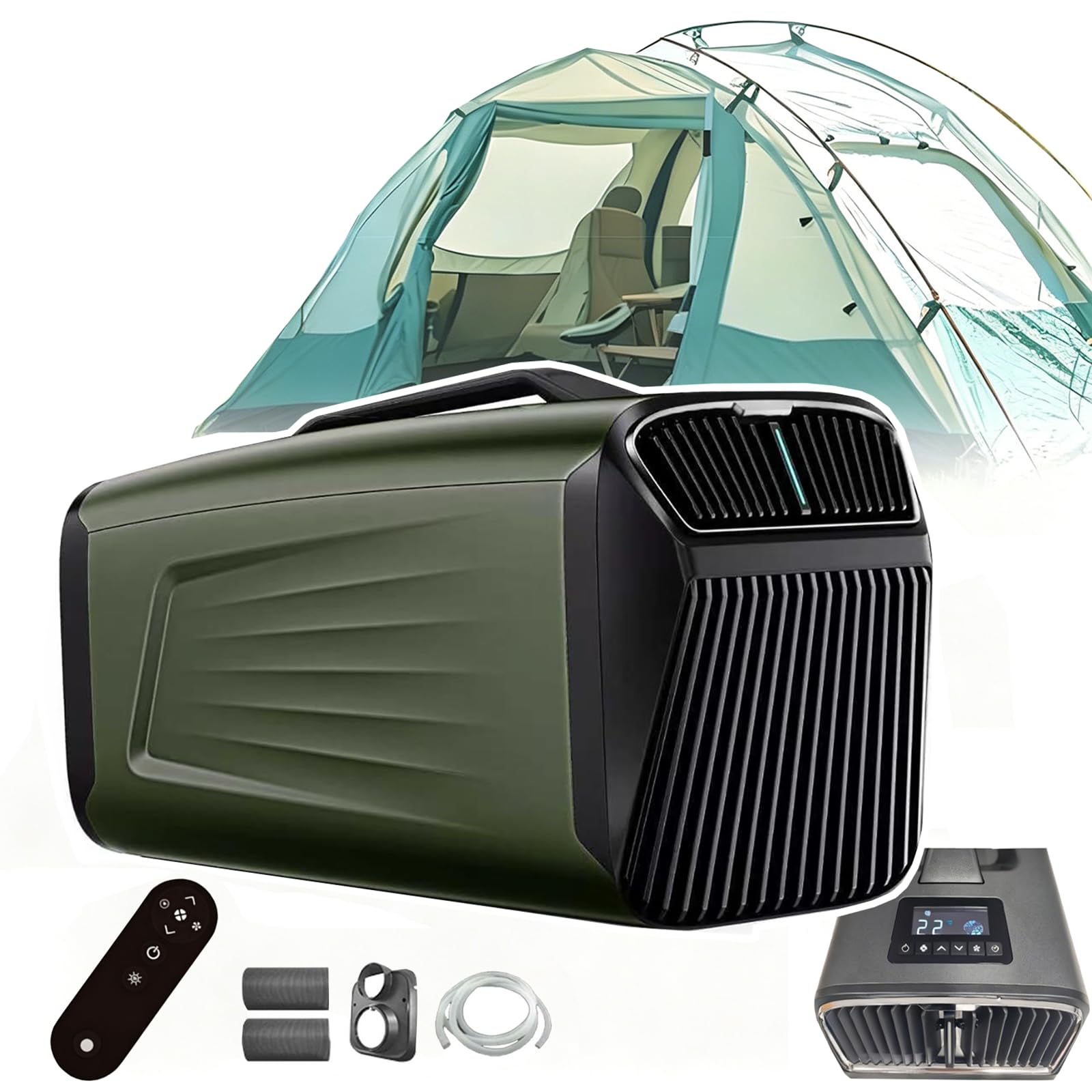 ZHZWwansuGE Portable Camping Air Conditioner, 5,200 BTU Cooling Capacity, 4 Modes (Cooling, Fan, Dehumidification, Sleep), 400w Low Power Consumption, Suitable For Tents, Rvs, Pet Houses Green