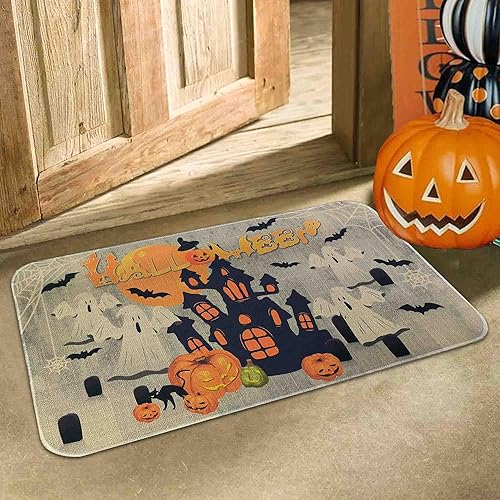 Miniatura 9 de boilopp home Tapete de Halloween antideslizante para puerta delantera, decoración de Halloween, para interiores y exteriores, de bajo perfil, de