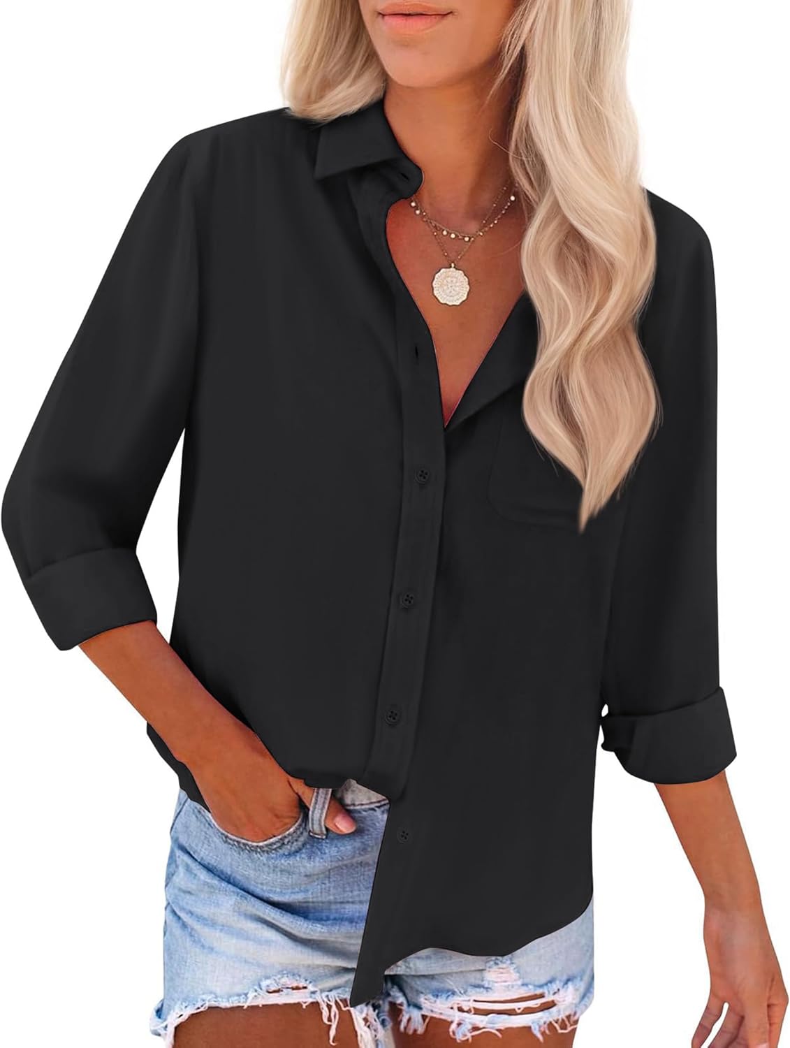 Amazon.com: siliteelon Button Down Shirts for Women Dress Shirts Long ...