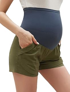 Pantalones Cortos Casuales De Cintura Alta con Contraste De Color 2 En 1 para Mujeres Embarazadas