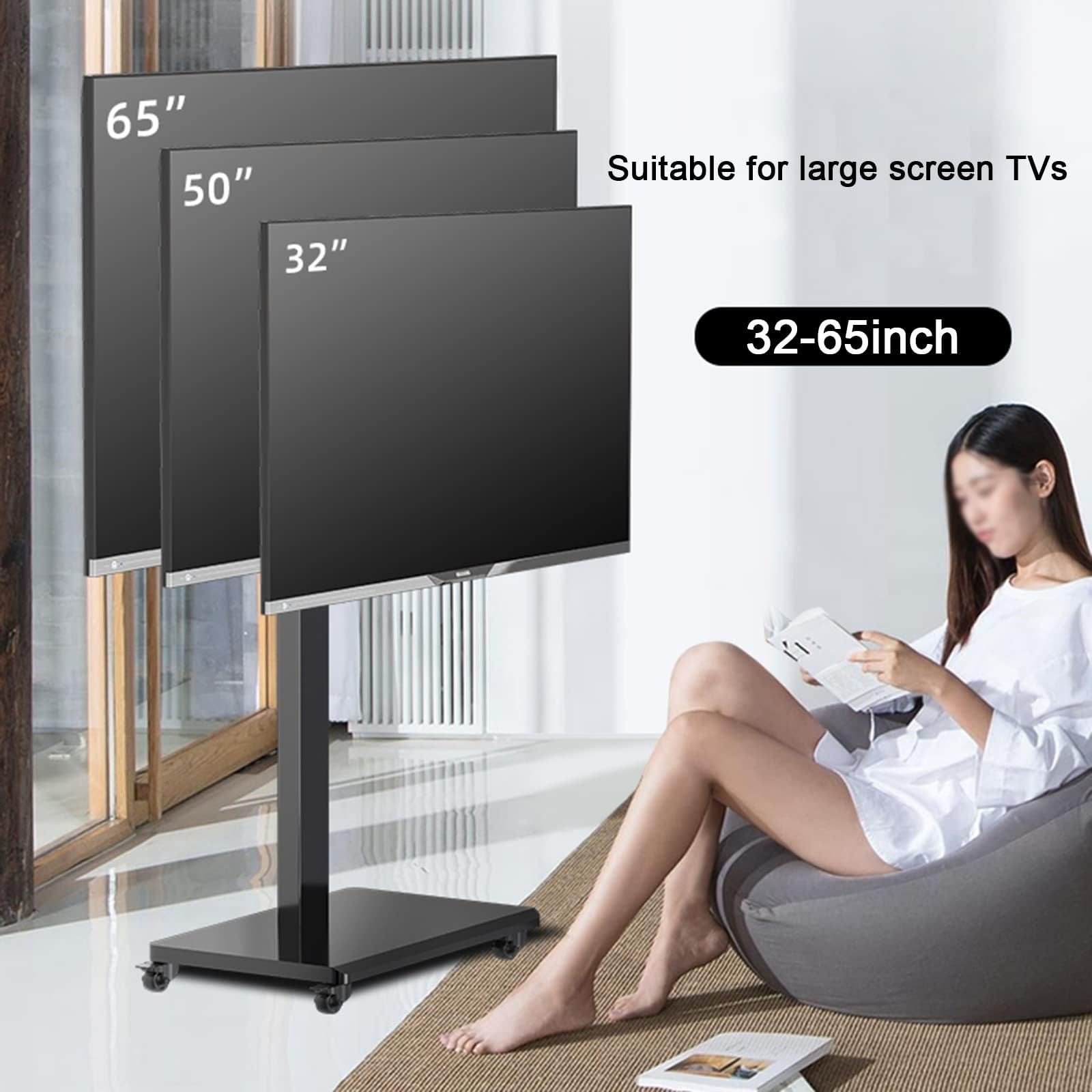 Support de Sol pour téléviseur LCD - Chariot de Support TV Mobile avec roulettes - Support de Sol Universel pour téléviseur, Support pivotant à 90 degrés, Support T,
