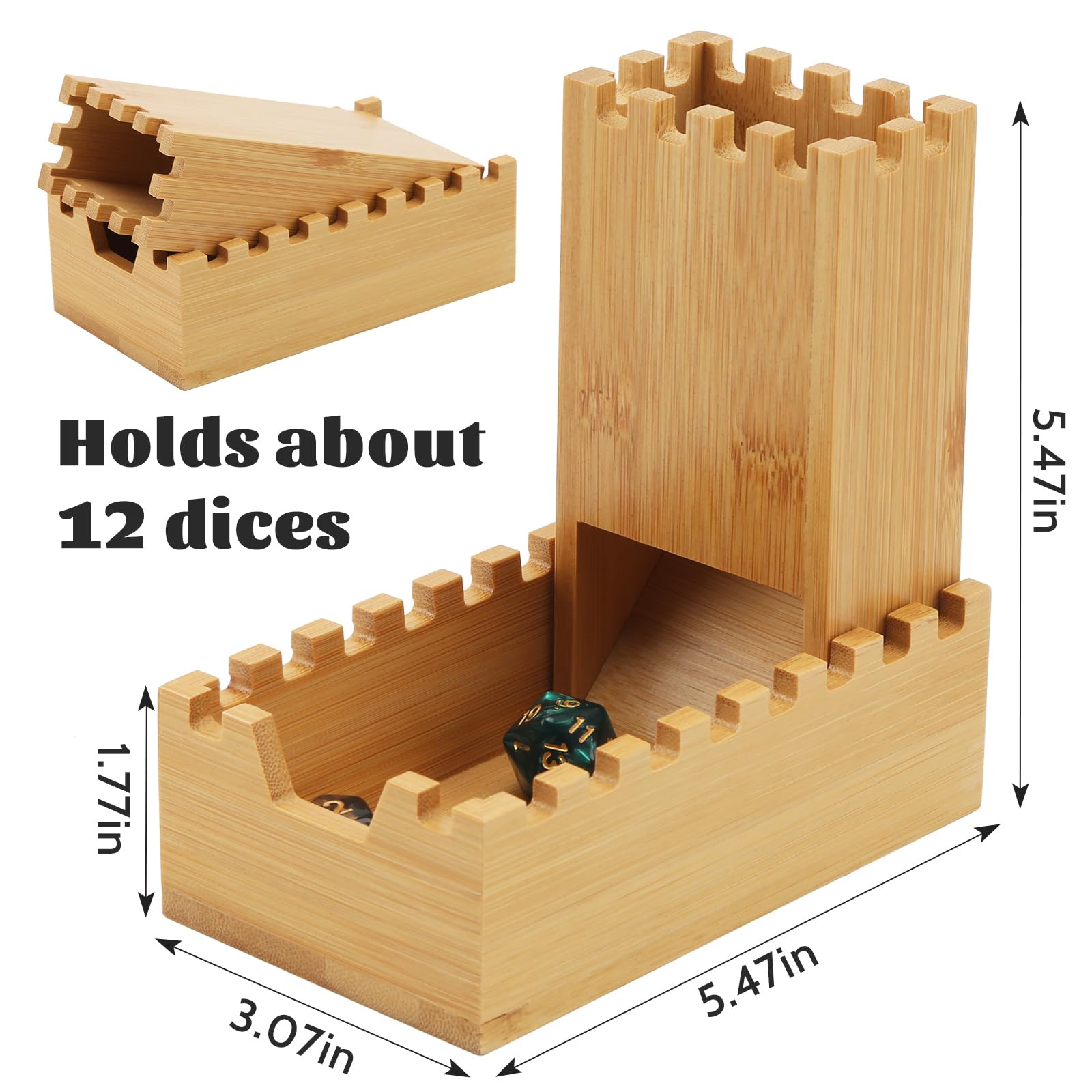 DICEEVIL Bamboo Dice Tower,Foldable Handmade Bamboo Dice Rolling Castle Collapsible Dice Chest for Sci-Fi, War, Crime Theme Tabletop Games - Image 4