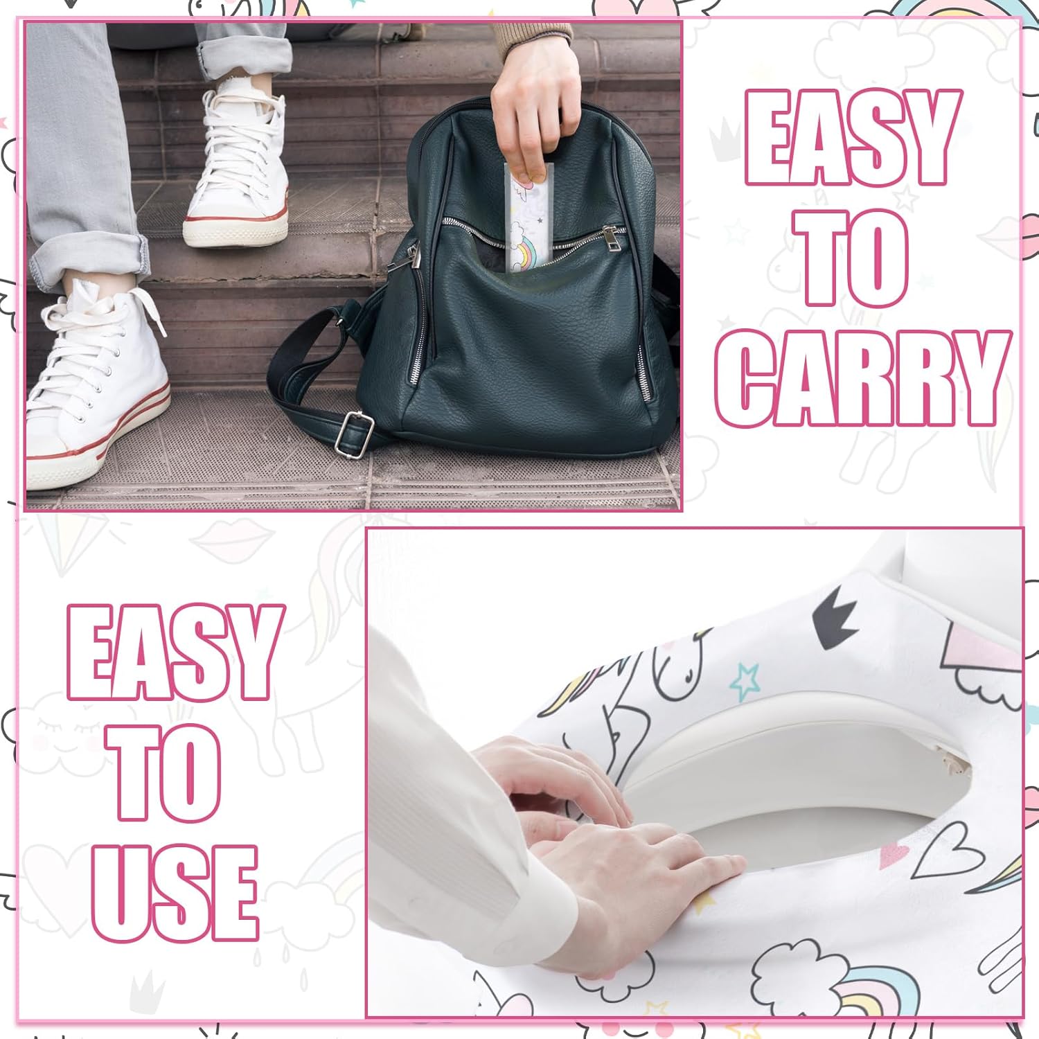 100 Pieces Toilet Seat Covers Disposable For Kids Toddler Flushable Toilet Covers Travel Pack Waterproof Potty Training Liner Pads Extra Large Foldable Toilet Covers for Baby and Adults (Unicorn)