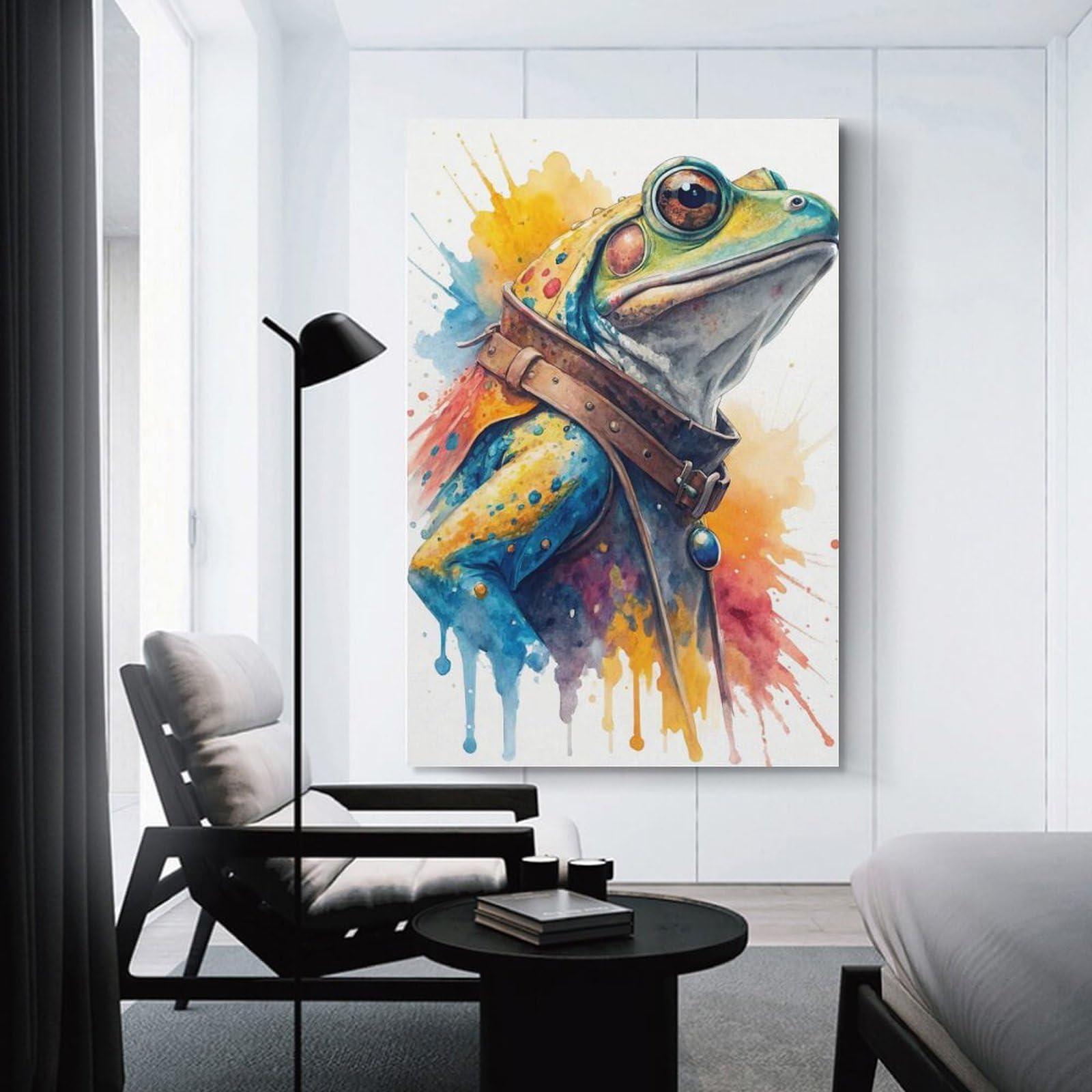 Junmoney Watercolor Frog in Coat Wall Art Print, 24x36inch(60x90cm), for Office, Study Or Home Workspace, Decorative Artwork for Productive Spaces