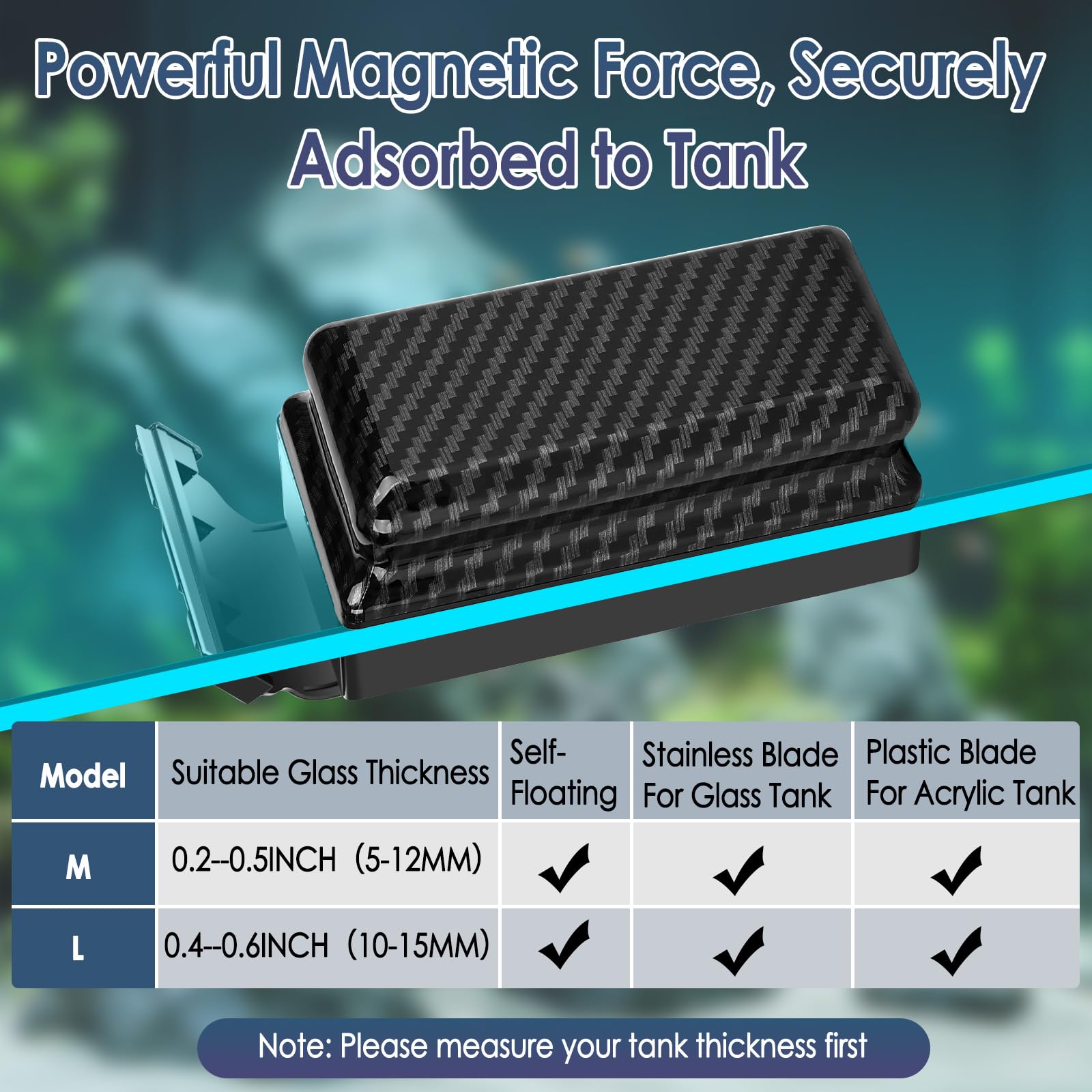 hygger Aquarium Scheibenreiniger Magnet, Aquarium Magnetbürste Scheiben Reinigungsmagnet mit 2 Schaber, Fish Tank Scheibenreiniger Algenmagnet bis Acryl Glasstärke, Schwimmendes Design (M(5-12mm))