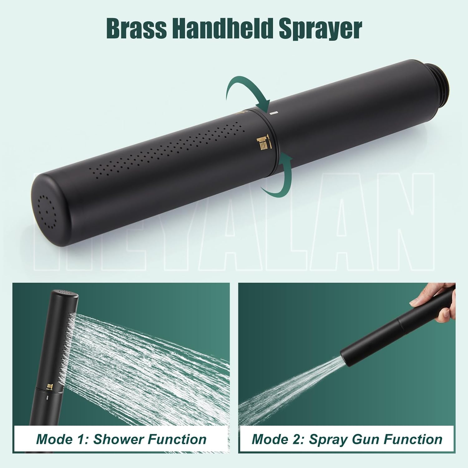 Heyalan Brass 2 in1 Function Handheld Spray Hand Shower High Pressure Handheld Sprinklert Shower Wand with Shower Hose and Adjustable Hand Shower Holder, Matte Black