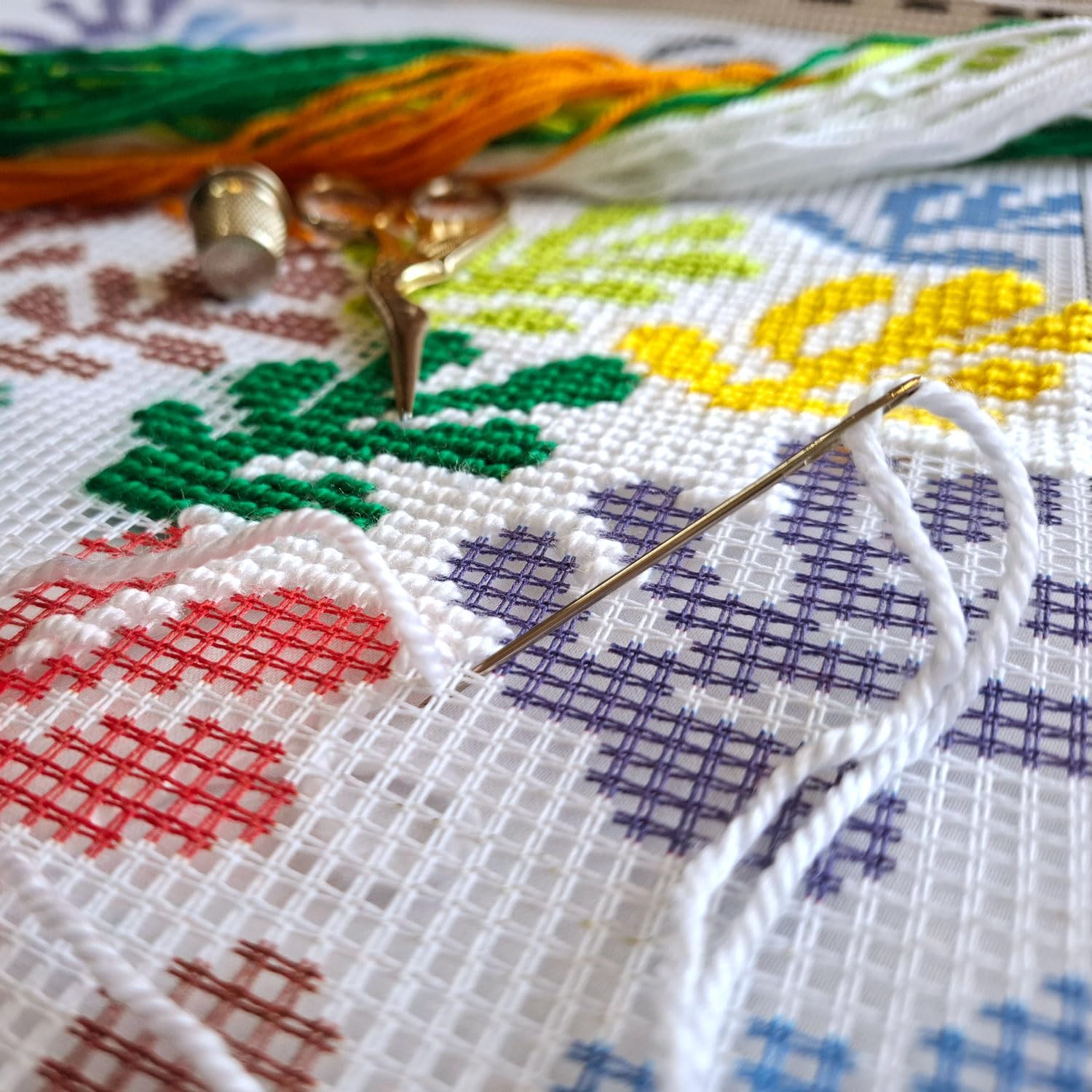 Brvsk Abstract Embroidery Kit for Adults and Beginners — The Sheaf by Henri Matisse 16″ × 16″ with Clear, Precise Printed Design on Cotton Canvas; Includes 2 Needles, Yarn, and Easy-Read Chart