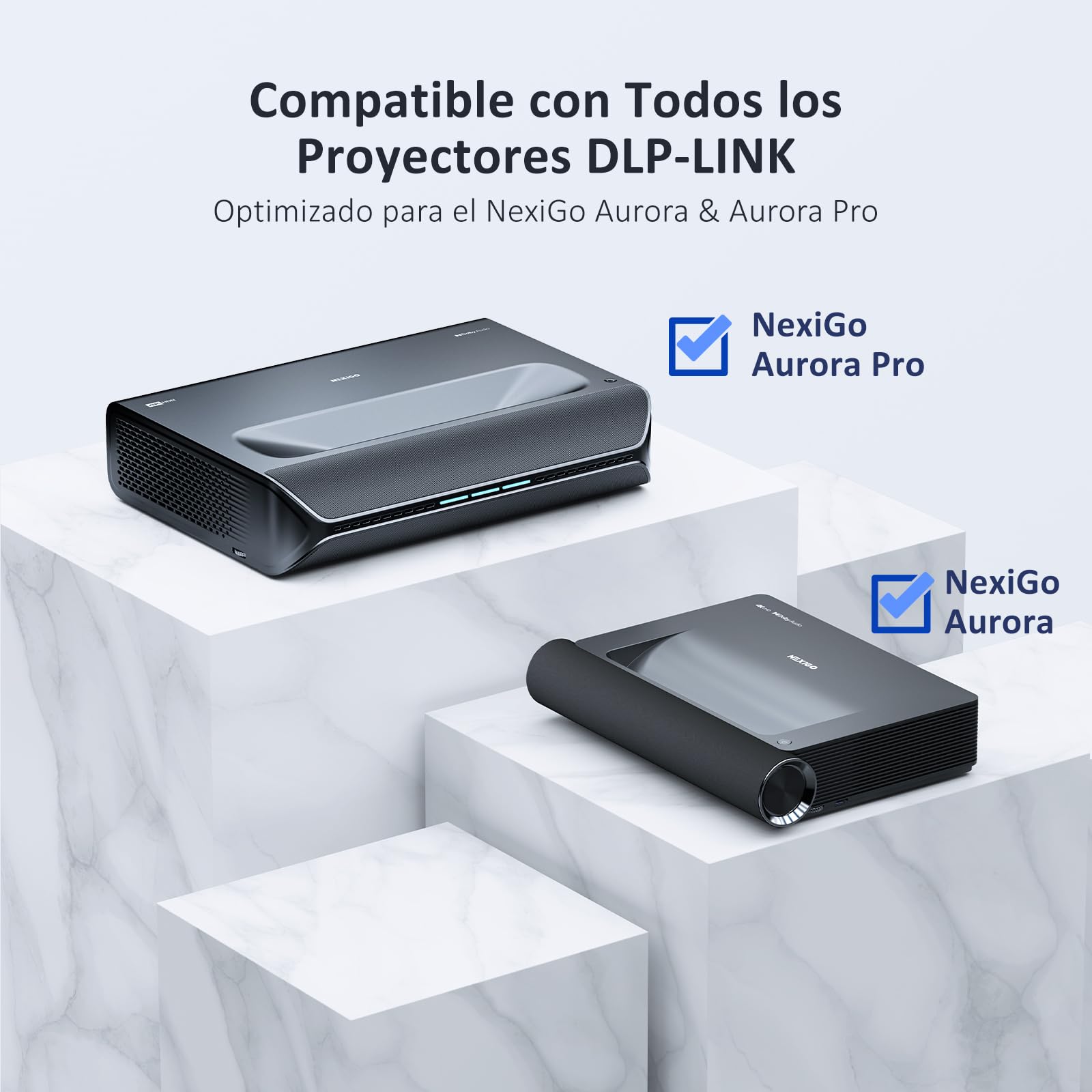 NexiGo Gafas 3D de Enlace DLP, Recargables, Activas con Obturador 3D, Compatible con Aurora, Aurora Pro (Negro - Paquete de 2)