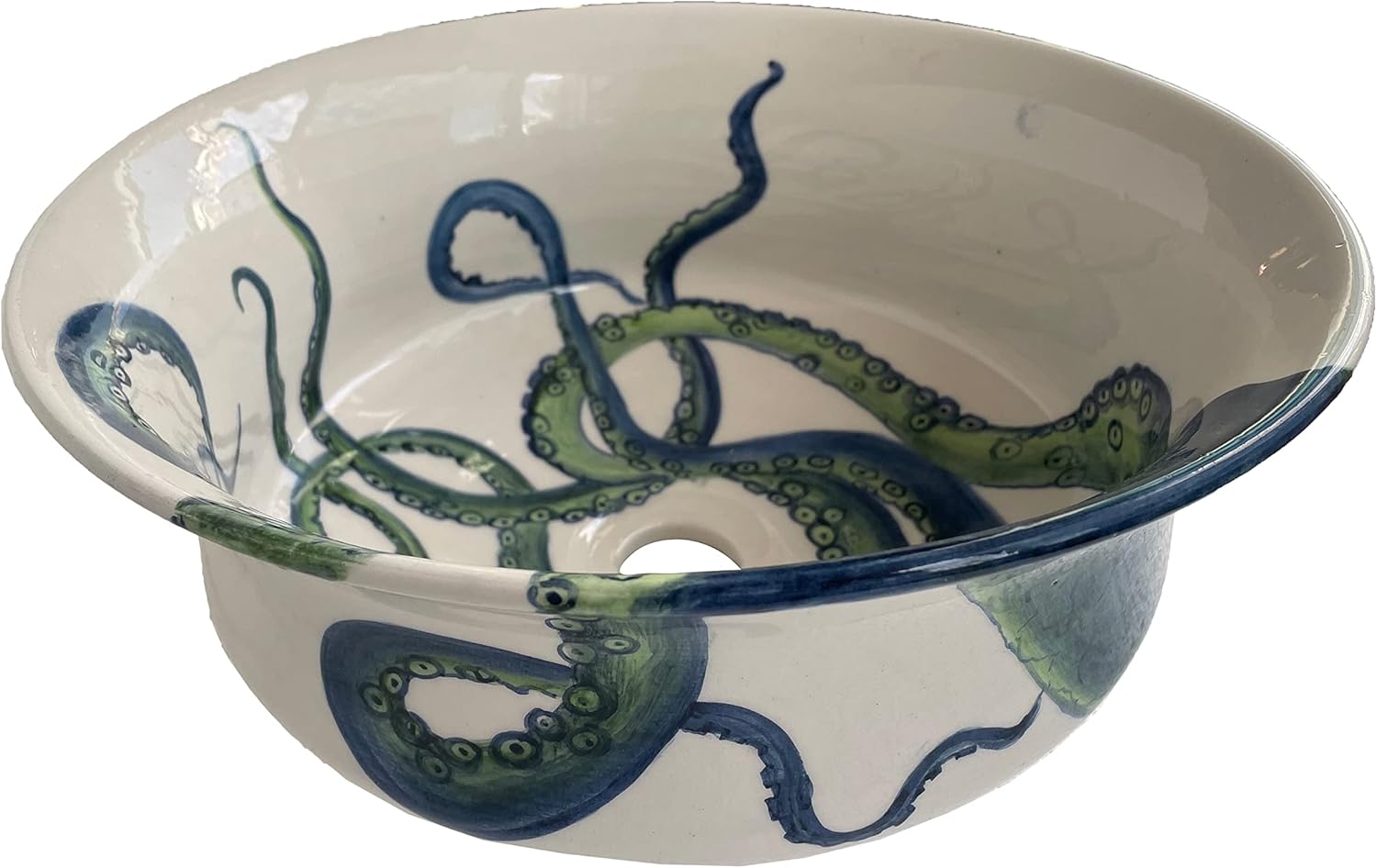 Bathroom Octopus Vessel Round Sink Basin, Bathroom Above Countertop Basin, Bowl Sink Lavatory, Bathroom Remodeling Vanity Glossy Wash Stand