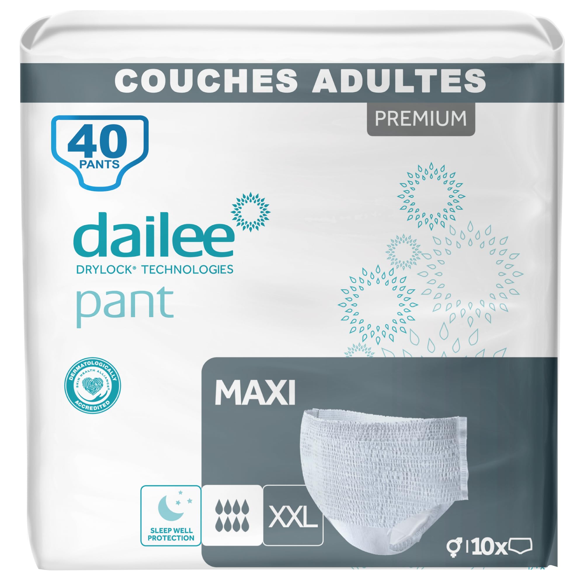 Dailee Pants Maxi XXL - 40x Couches Adultes, Couche Culotte Incontinence Femme et Homme - 4 Paquets de 10 Slip Incontinence, Culotte Jetable