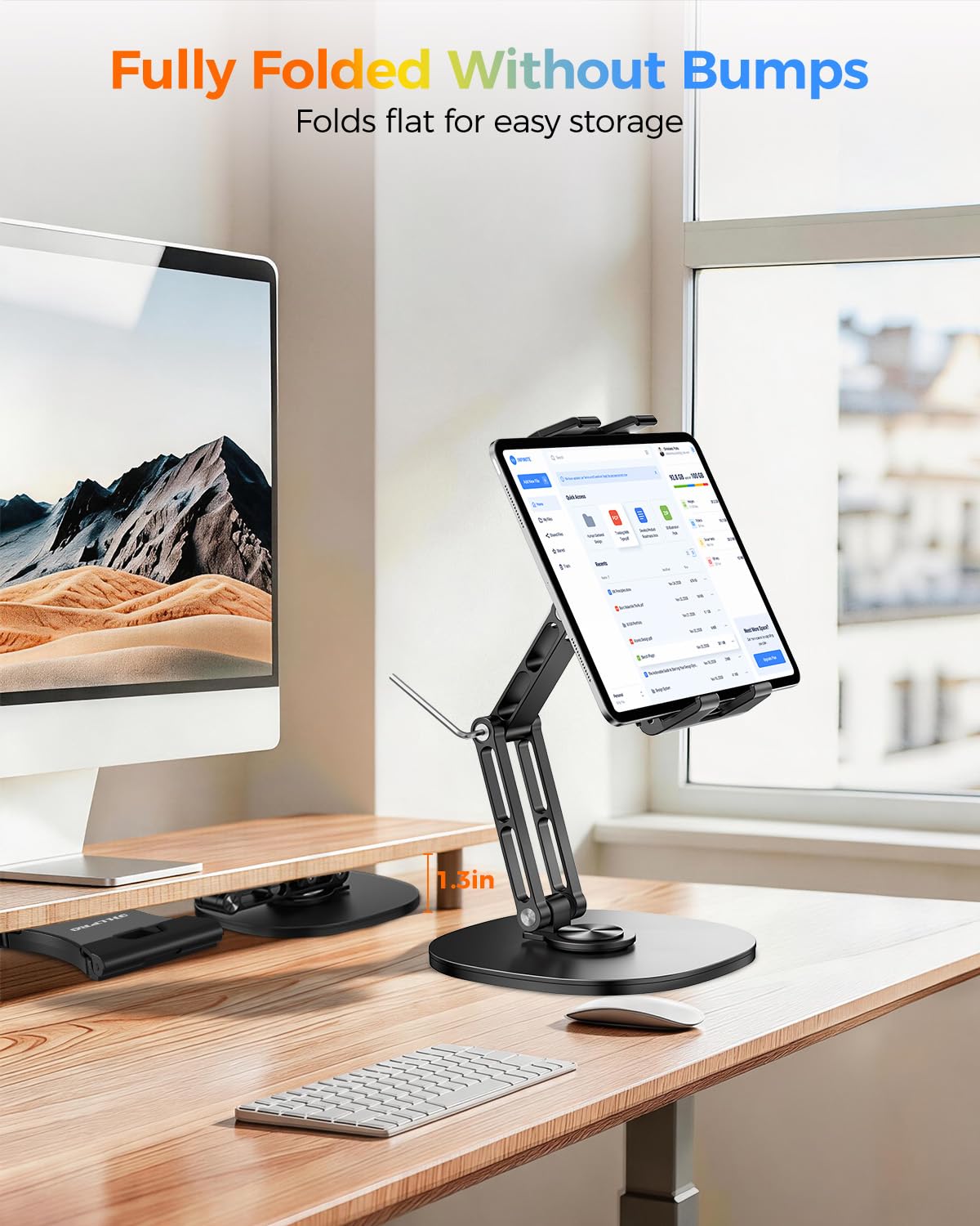 OHLPRO Supporto da scrivania regolabile per iPad, base girevole a 360°, supporto pieghevole per tablet, in alluminio resistente, per dispositivi da 4,7-15,6", iPad Pro/Air/Mini, Galaxy Tab, telefoni