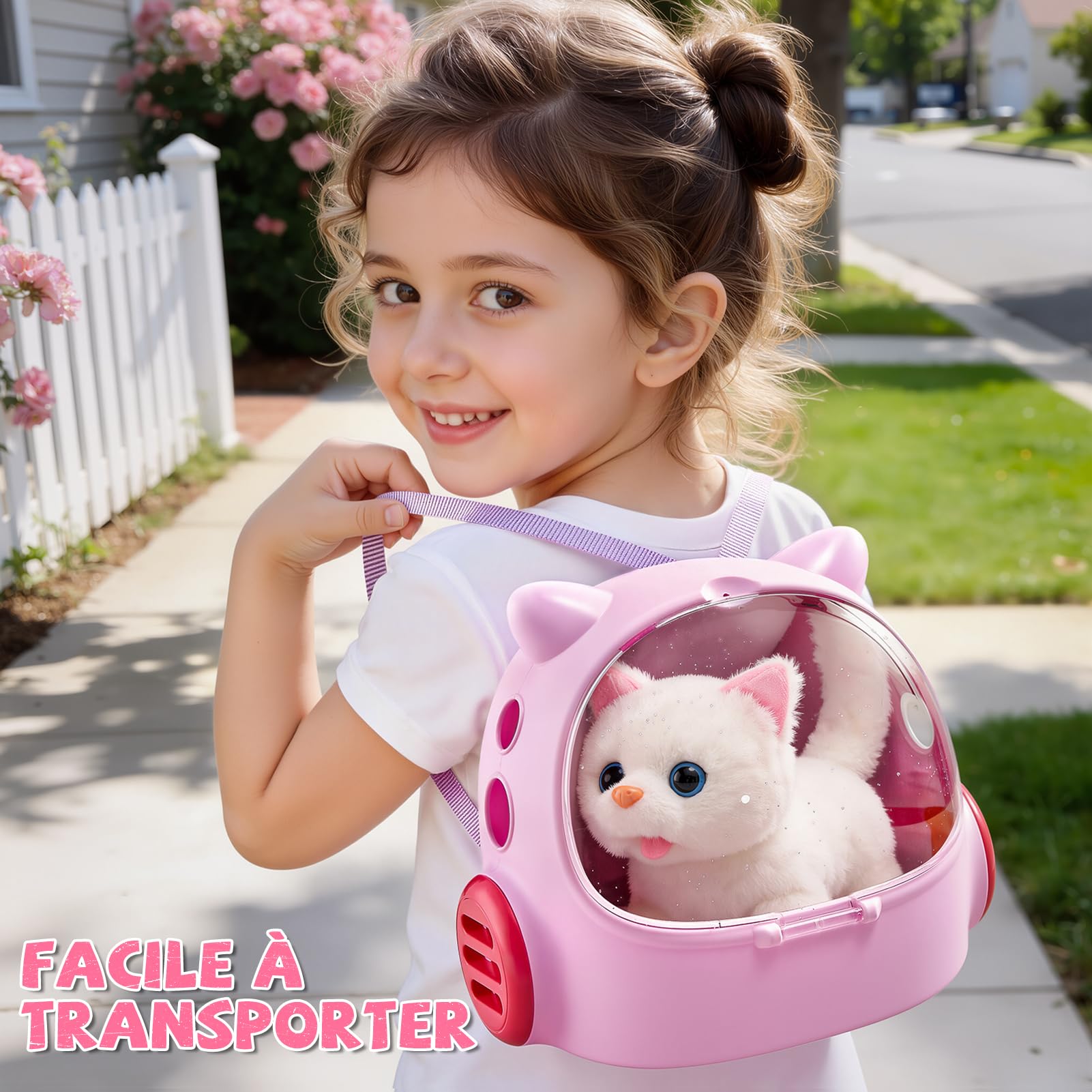 Jouet Chat Interactif pour Filles, Chat Robot avec Marche, Chat en Peluche Interactive 4 5 6 Ans