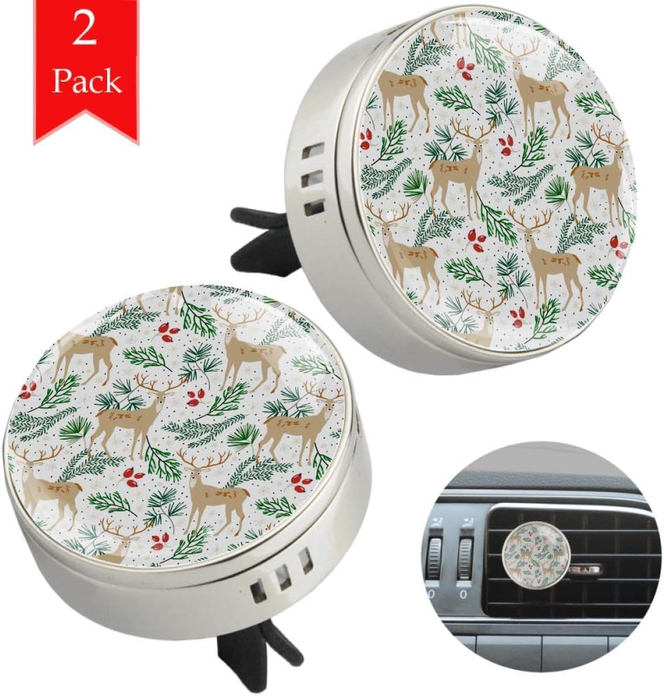 Christmas Forest Deer Pine Twigs Berries Xmas Pattern, 2 PCS Aromatherapy Essential Oil Diffuser Car Diffuser Vent Clip