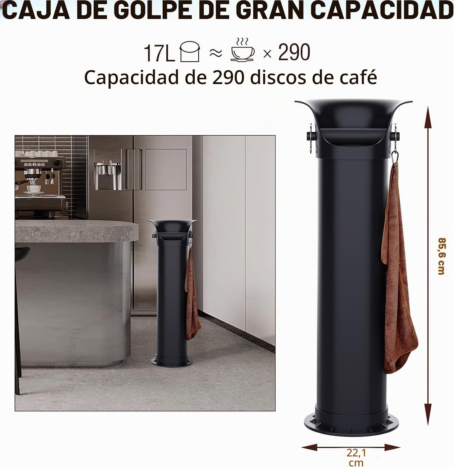 Qcwwy Coffee Knock Box Papelera de Recolección de Posos de Café Papelera de Recolección de Posos de Café de Pie para Cocinas Domésticas