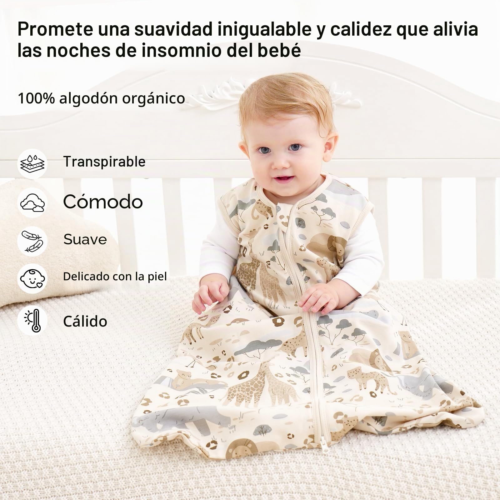 Unnivoll Saco de Dormir Bebe Verano 0.5 TOG, 67cm/0-6 Meses, Transpirable 100% Algodón, para Unisex Niñas Niños