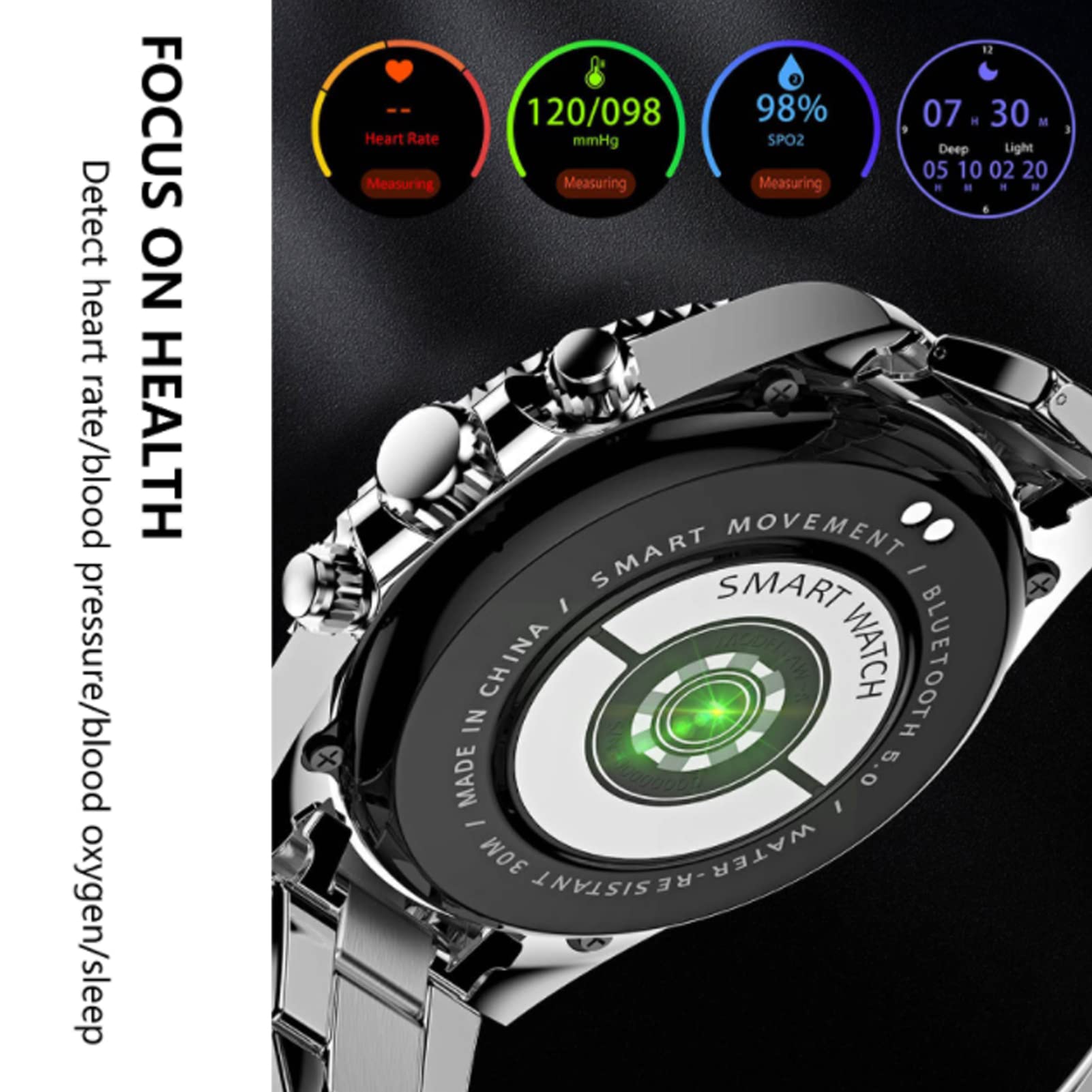 DAXY Reloj Inteligente para Mujeres y Hombres, Monitor de frecuencia cardíaca, Monitor de Actividad física, Llamada Bluetooth, Reloj Inteligente para Android iOS, Color Negro