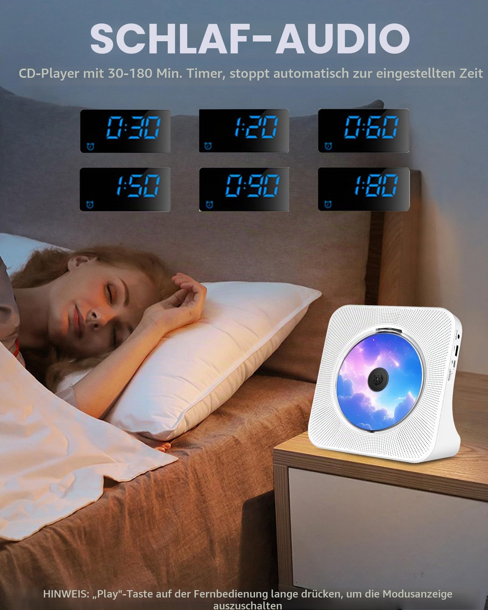 Tragbarer Aufladbarer CD-Player, Stereo-CD-Player mit Bluetooth, AUX, FM-Radio, USB, Desktop-CDs-Players mit Fernbedienung