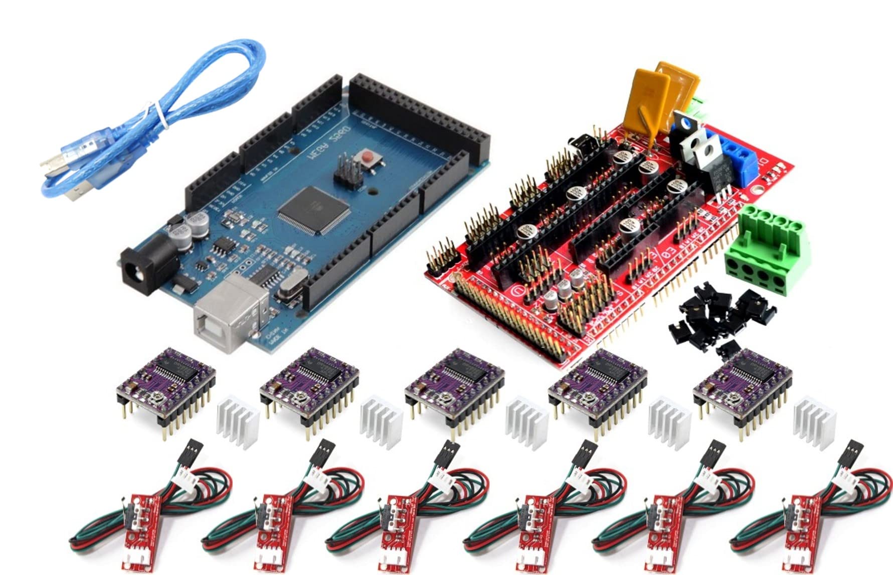 3D-Drucker-Kit – Entwicklungsboard + RAMPS 1.4 Controller + 5 Stück DRV8825 Schrittmotormodul + 6 Stück Endstop + Kabel