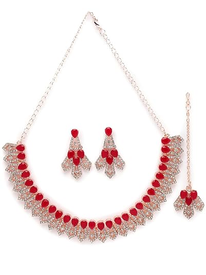 Sukkhi Admirable Fashionable Red-Green Kundan With Ad Stones Studded Choker Necklace Set For Women