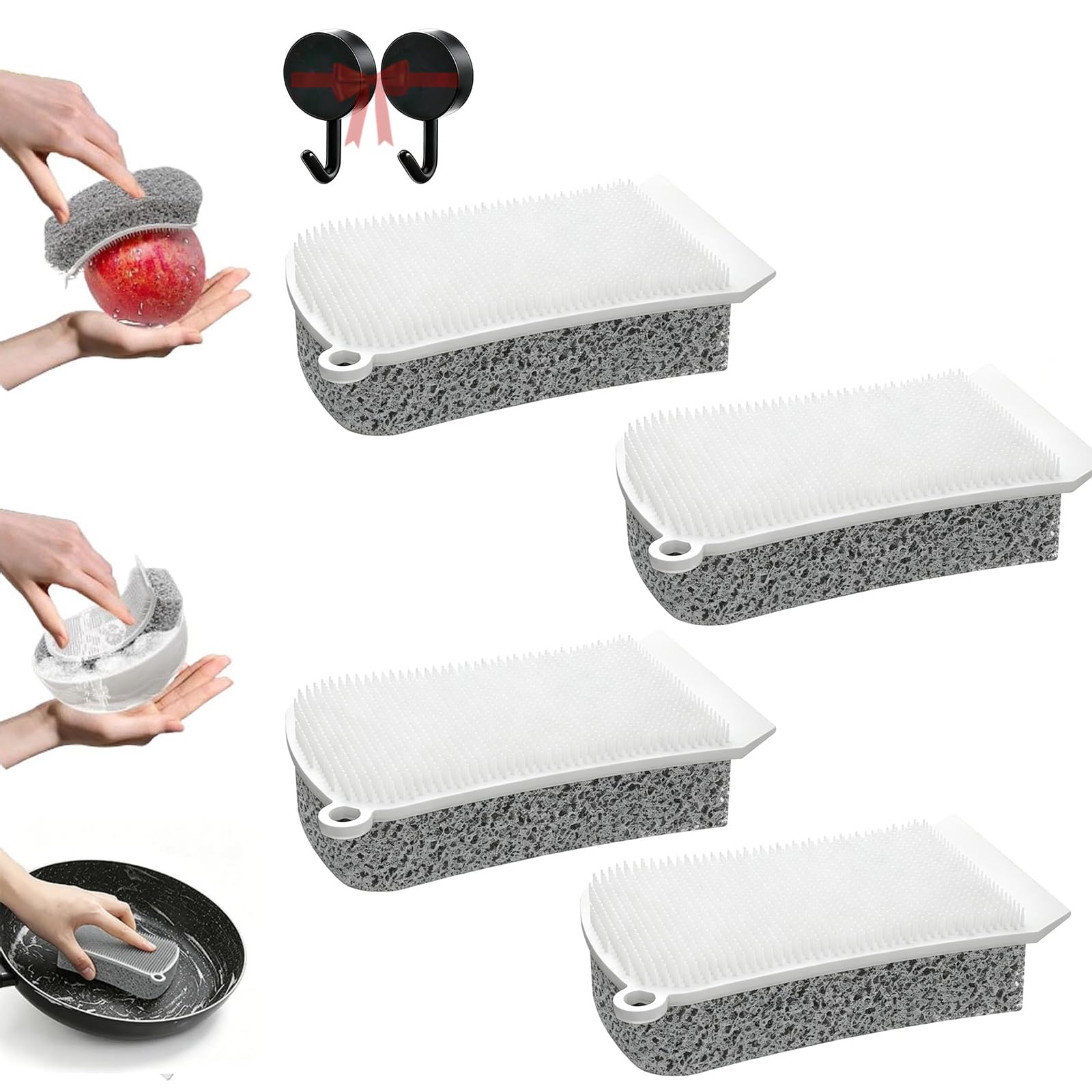 Silicone Dish Scrubber,3-In-1 Silicone Dish Sponge,Reusable Dish Washing Brushes,Multi-Functional Cleaning Scouring Brushes For Washing Dish Vegetable Fruits (4pcs white)
