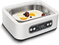 Máquina de iogurte de 1,7 litros com ajuste de temperatura (21°C-48°C/21.1 °C-47.8 °C) e tempo (1-99h), 110V-240V Auto-adaptável, pote interno de aço, livre de BPA, incremento Celsius, display LED de