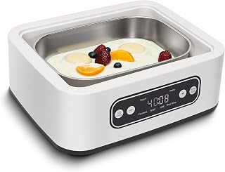 1.7-Quart Yogurt Maker with Adjust Temp(21°C-48°C/70°F-118°F) & Time(1-99h),110V-240V Auto-adaptive,Steel Inner Pot,BPA-free,Celsius Increment,Real-Time Countdown LED Display (No Glass Jar)