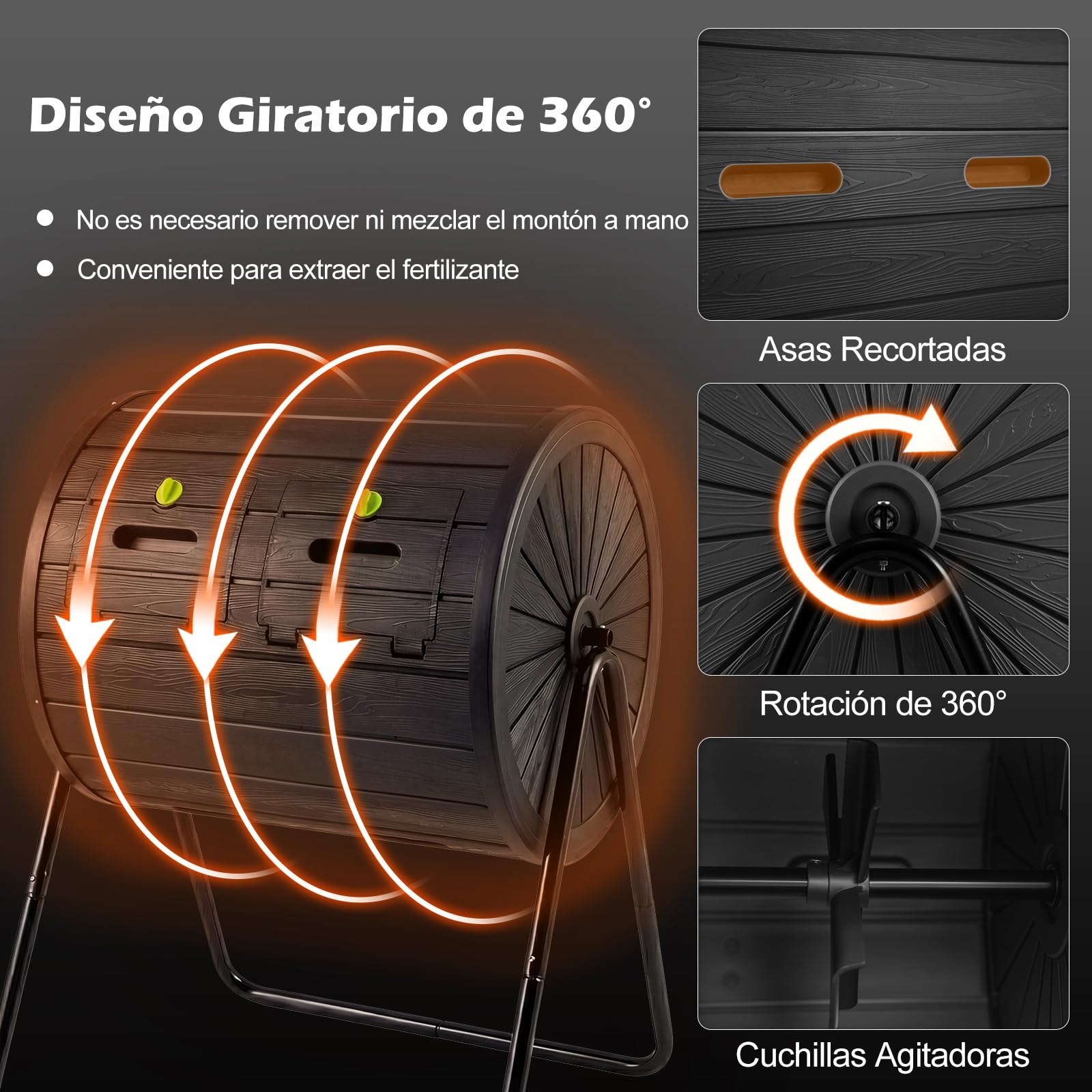 COSTWAY Compostador Giratorio 142 L, Contenedor de Compostaje con Doble Cámara, 2 Puertas Bloqueables, Rotación de 360°, Jardinero Cocina Patio Granja, sin BPA (Negro)
