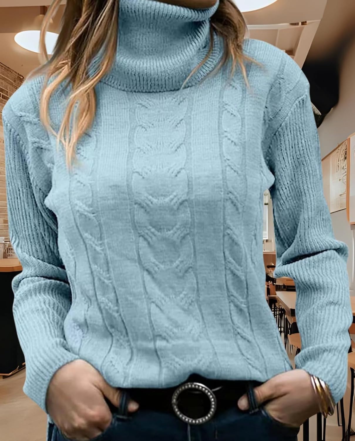 Women's Retro High Neck Pullover Sweater Long Sleeve Casual Warm Top for Vacation and Daily Wear - Image 2