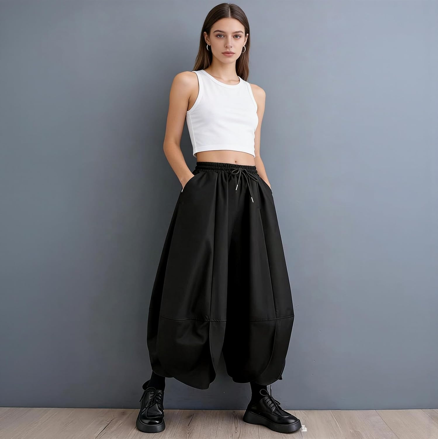 Duberess Women’s Irregular Hem Drop Crotch Pants Gothic Harem Skirt Pants with Elastic Waist Wide Leg Boho Trousers for Womon