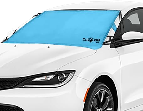 SolarGuard Plus Sunshade for Car Windshield - Reflective Car Shades for Windshield, Blocks Damaging UV Rays - for Use on Front Window Exterior, Includes Security Flaps - Pool Blue, Standard Size