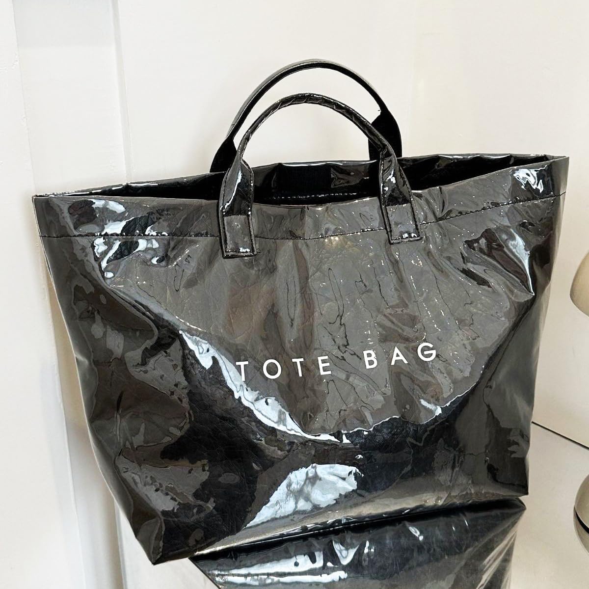 URAWOW Paper Tote Bags with PVC Surface for Women Top-handle Bag Vintage Clear Purses Handbag Satchel