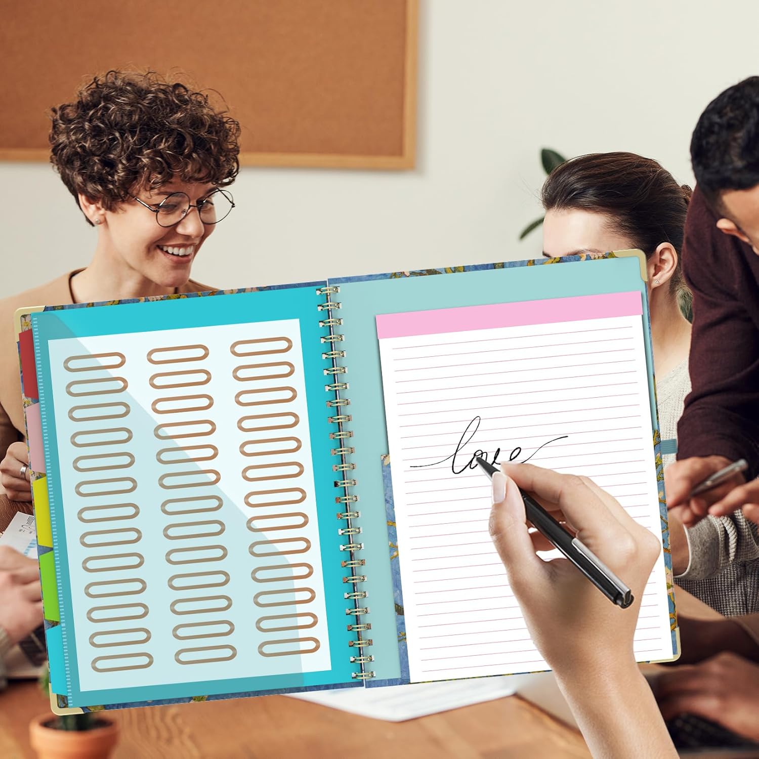 Foldable Clipboard Folio with Storage, 5 Plastic Folders with 10 Pockets,Refillable Lined Notepad (11" x 8.5"), Hardcover Project Organizer Nursing Teacher School Essentials(Almond Tree)