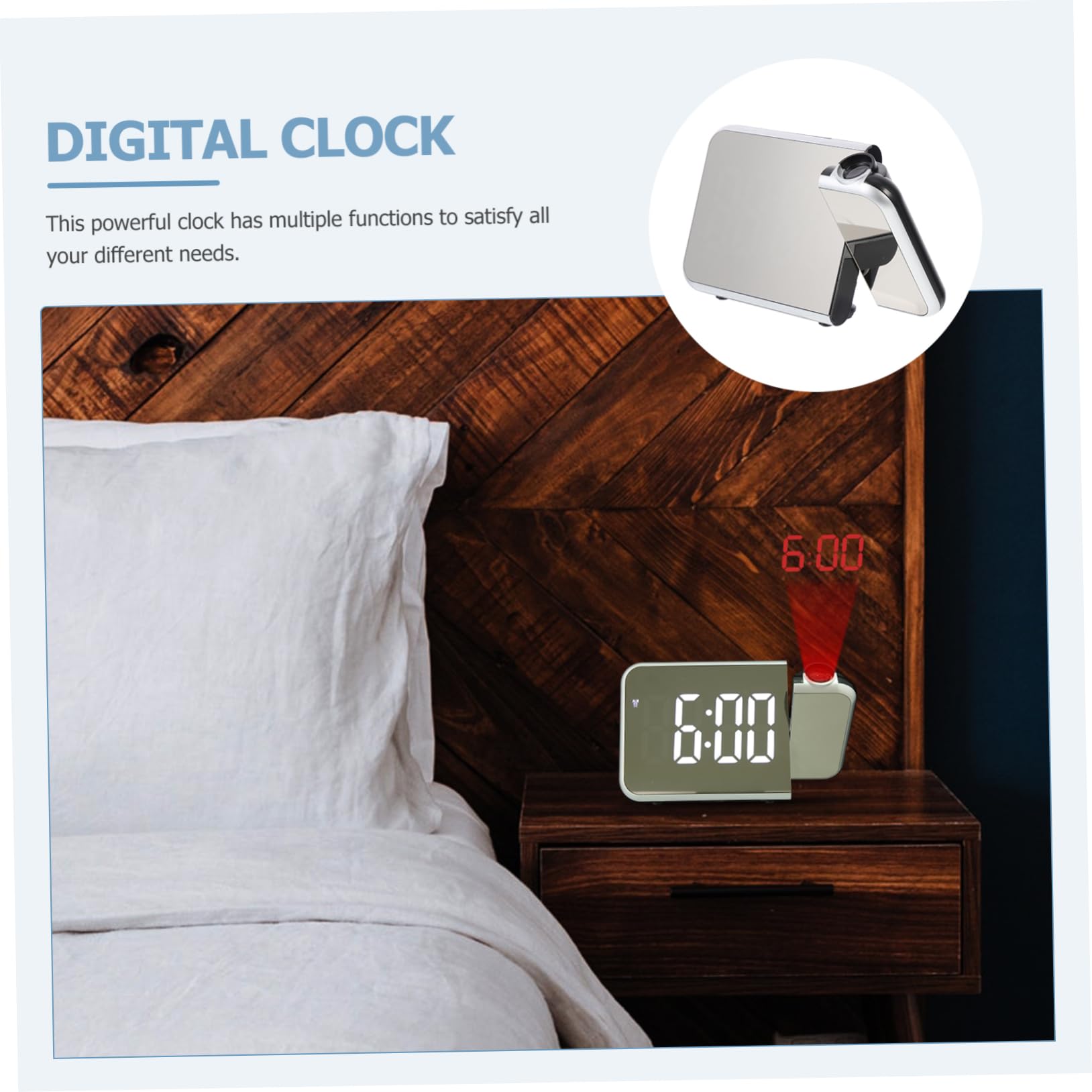Reloj Despertador Electrónico y Cable USB de Proyección para Escritorio Múltiples Funciones Diseño de Plástico Práctico Adecuado para Hotel y Bar