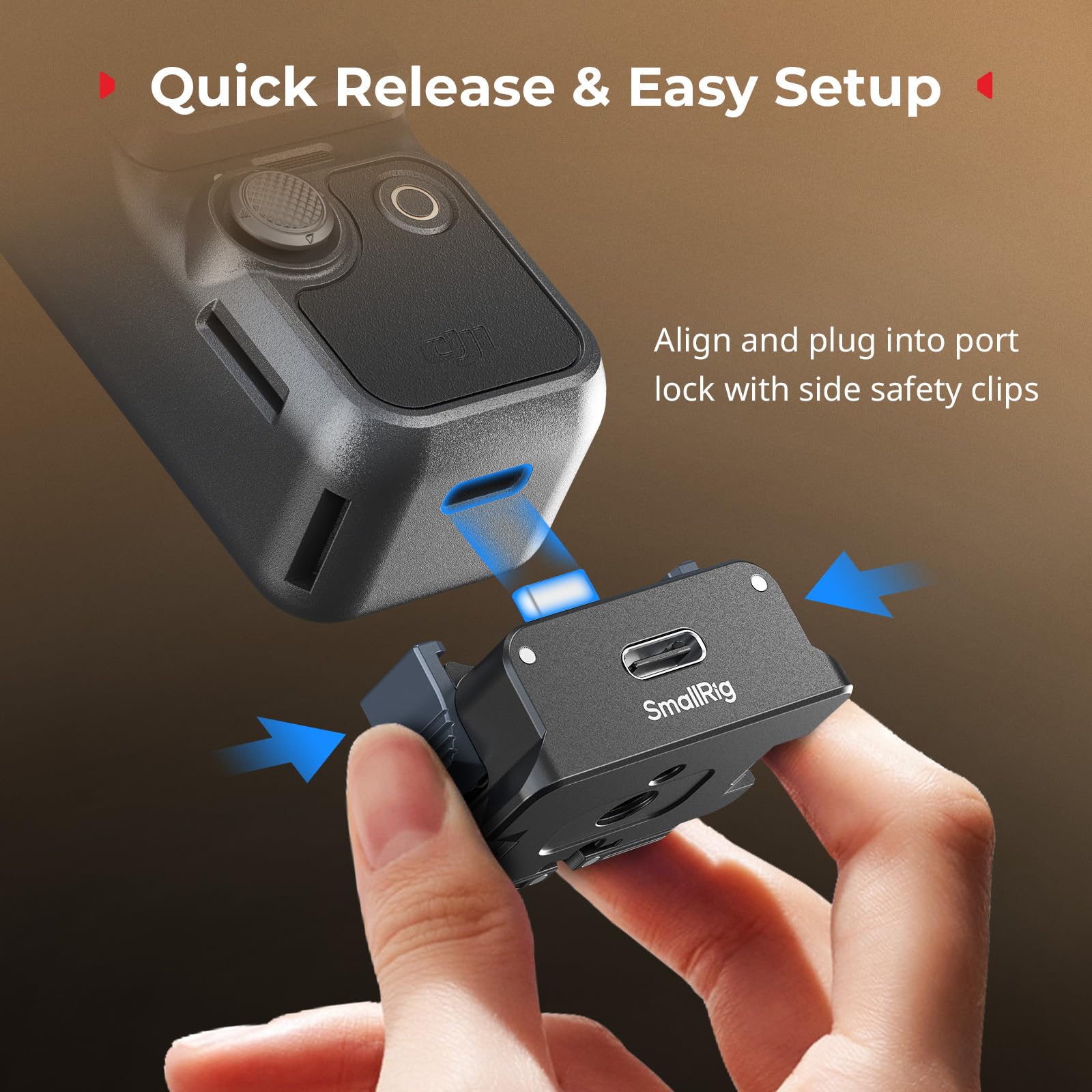 SMALLRIG Base di Ricarica per DJI Osmo Pocket 3/4/4P, Dock di Ricarica da Tavolo di Tipo C con Foro per Vite da 1/4" e Supporto Pieghevole a Due Artigli per Treppiedi/Bastoni per Selfie, 5376