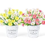 2 Pack Daisies Mason Jar Table Centerpiece, Artificial Flowers Fake Colorful Daisy Plant UV Resistant Greenery Shrubs Plants for Spring Indoor Outdoor Hanging Planter Home Garden Wedding Window Decor