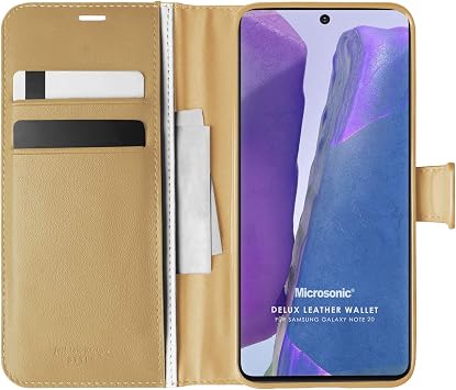 Microsonic Samsung Galaxy Note 20 i in K l f Delux Leather Wallet Gold [Galaxy Note 20 ile Uyumlu K l f - Gold]