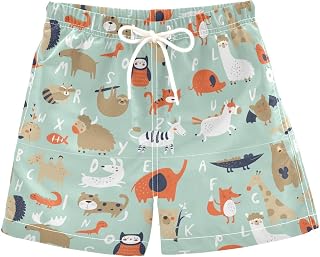 Cartoon Cute Animals Kids Boys Swim Trunks Mesh Lining Board Swim Shorts Beach Pants Bathing Suit for Beach Toddler