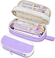 Vista 9 de Sooez Estuche grande para lápices, bolsa de lápices expandible con 5 compartimentos, organizador de lona de gran capacidad con cremallera, bolsa