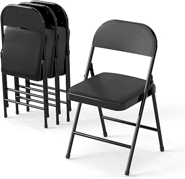 4 Pack Leather Padded Folding Chair, Metal Frame with Pu Leather Seat & Back, 650 LB Capacity Pu Leather Folding Chair with Comfortable Cushion for Events Home Office Black