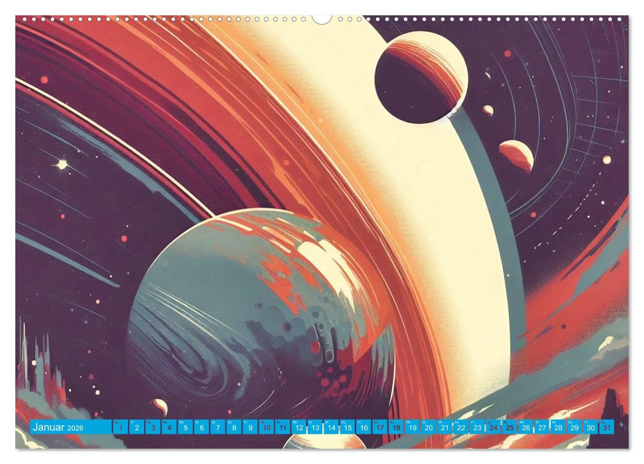 Lost Fiction (hochwertiger Premium Wandkalender 2026 DIN A2 quer), Kunstdruck in Hochglanz: Zukunftsvisionen im Stil der 70er Jahre (CALVENDO Spass)