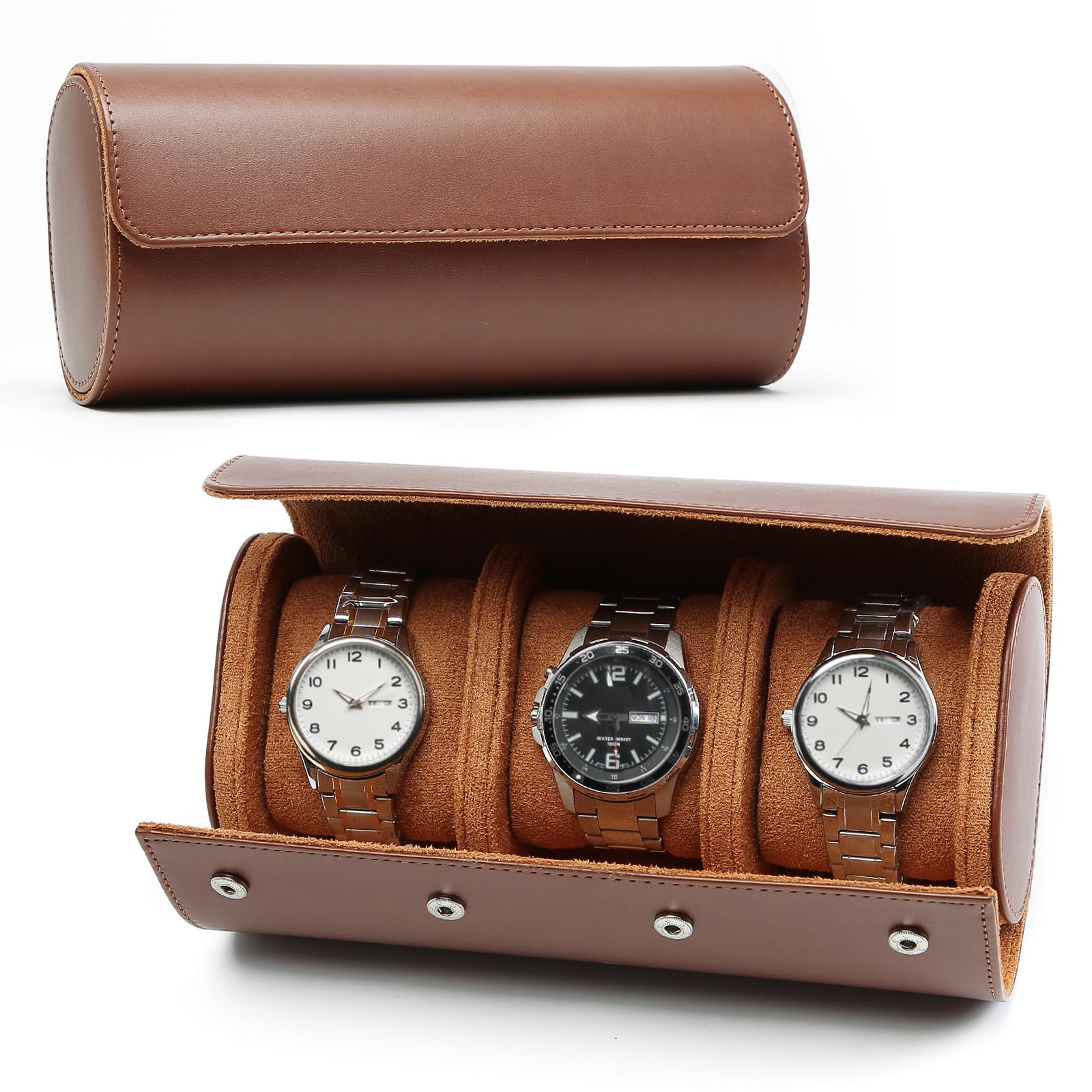 HNCY HNCY Estuche de Viaje para 3 Relojes Vitrina de Reloj de Pulsera, Caja de Almacenamiento de Reloj, Marrón para Hombres y Mujeres, Caja de Reloj de Regalo para Navidad Año Nuevo