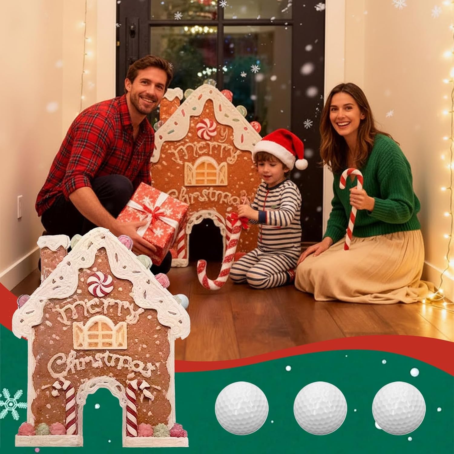 ジンジャーブレッドゴルフゲームセット、ポータブルクリスマスミニゴルフおもちゃ、キャンディケインクラブ&amp;ボール6個付き、ホリデ