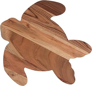 Boston International Acacia Wood Cutting Board Charcuterie Cutting Board Tray, 13.25" x 13.5", Sea Turtle Shaped